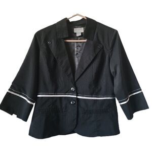 Miss Lili Blazer Black pinstripe satin gray stripe lined Large Retro women's Y2k